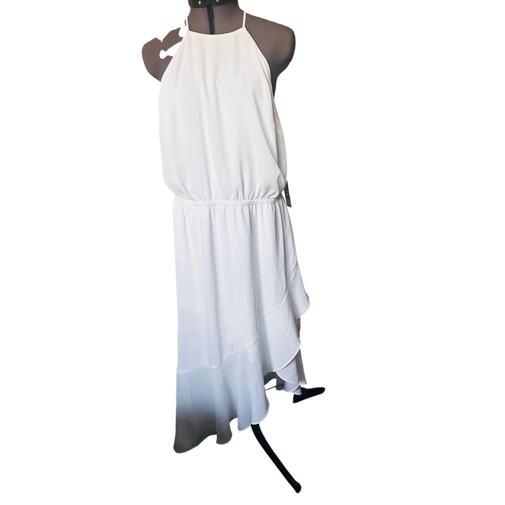 EXPRESS White Halter Neck High Low Ruffle‎ Dress M NWT